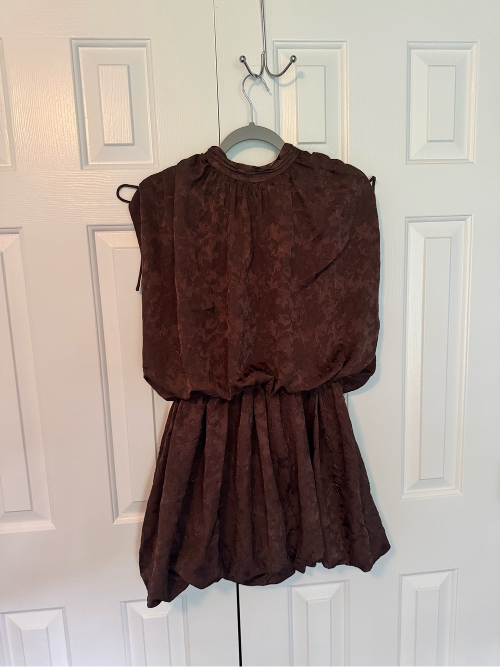 ZARA Chocolate Brown Jacquard Voluminous Bubble Hem Mini Dress M